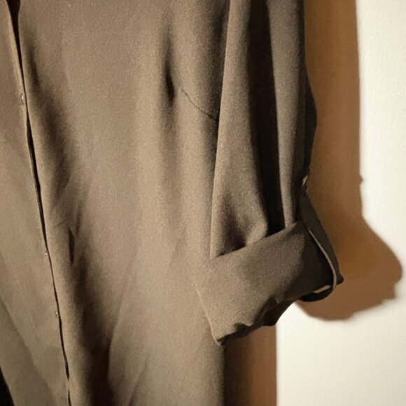 Catherine Malandrino Black Shirt Dress L Collared Button Front Roll Tab Sleeve - Picture 11 of 11